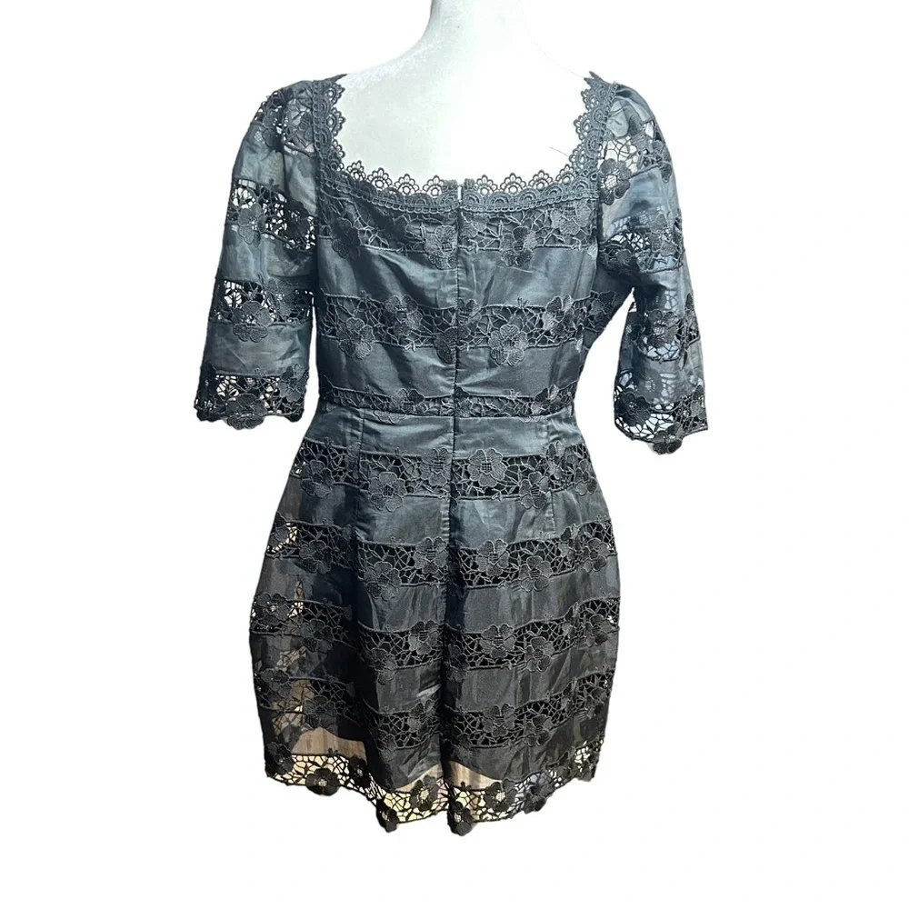 Lulus Black Lace Mini Dress Large Square Neck Puff Sleeve Romantic Cocktail
